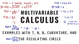 Examples with T, N, B, κ and the osculating circle, Multivariable Calculus
