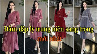 V1739. Đầm dập ly trung niên dài sang trọng mới nhất | Mẫu đầm xếp ly liền thân đẹp.