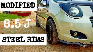 MODIFIED STEEL RIMS | 8.5 J INSTALLED IN SUZUKI A-STAR | BROAD TYRES | WIDE RIMS FOR ALL CARS