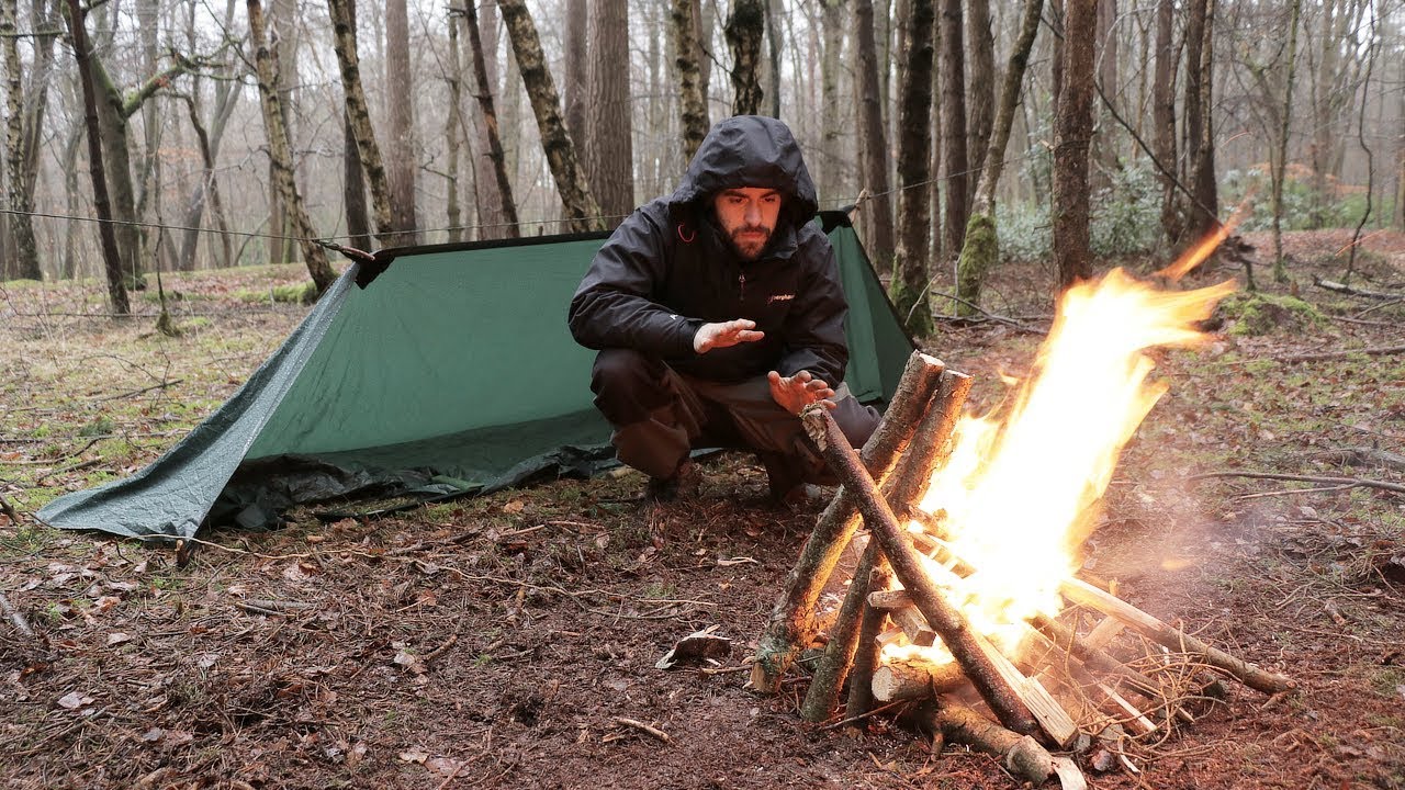Solo Overnight Camp Stealth Tarp Winter Camping In Cold Rain 100