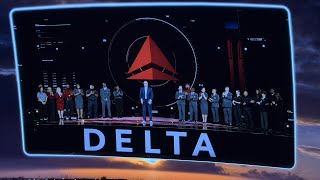 Vegas Sphere Delta Airlines CEO Ed Bastian celebrating Delta Employees \u0026 the airline’s 100 years