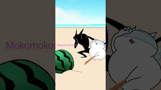 海の日のスイカ割り🍉 MUKBANG ANIMATION of Mokomokoma #shorts