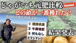 異なる元肥でジャガイモを収穫！どの元肥が1番収穫できたか！？重量、個数、一個あたりの平均重量を徹底比較！【家庭菜園】