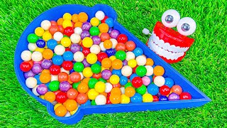 Oddly Satisfying ASMR | Mixing M\u0026M's \u0026 Gum Balls Candy with Magic Glitter Slime in IceCream Bathtub