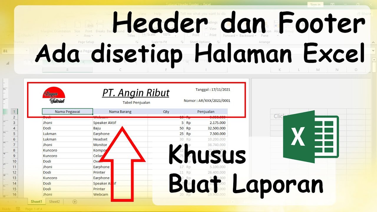 Cara Membuat Header Dan Footer Di Excel Youtube