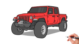 How to draw a JEEP GLADIATOR / drawing jeep gladiator rubicon 2019 off-road car