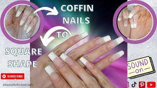 Nails from Coffin to Square Shape - Cuticles Prep with Drill Bits