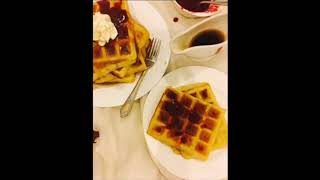 Belgian waffle with maple syrup