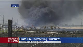 Artificial Turf Fire Sending Off Dark Smoke Near Highway 99