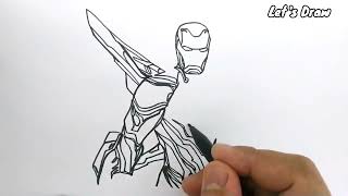 ONE LINE DRAW , how to draw IRONMAN with one line