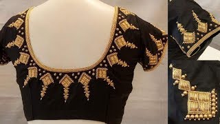 Aari/Maggam work Zardosi Motif design on blouse back neck