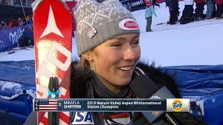 Mikaela Shiffrin Post Win Interview - Slalom Day 1 - 2015 Nature Valley Aspen Winternational
