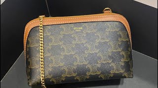 Celine/赛琳女包 triomphe老花帆布贝壳包单肩斜跨包链条包零钱包#微信bagbag5