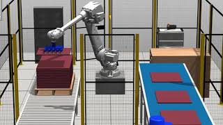 Simulation in real time ABB Robot Studio IRB4600 palletizing
