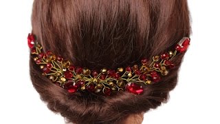 Bridal hair comb red bridal hair vine Crystal wedding crown red hair comb