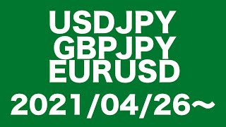 【USDJPY、GBPJPY、EURUSD】FXチャート分析〜次週の相場コメント2021/4/26〜ユーロドル４時間足小さくロング！いけるか？