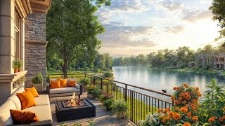 🌅🔥 Tranquil Lakeside Retreat | Warm Firepit \u0026 Blooming Scenery Under a Stunning Sunset 🌿🎐