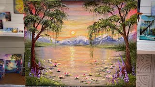 How To Paint WATERLILY LAKE ~ MOUNTAIN LANDSCAPE #acrylic #paint #art