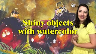 How to paint glass shiny objects with watercolor