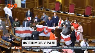 Верховна Рада біло-червоно-білими прапорами висловила підтримку білоруським протестувальникам