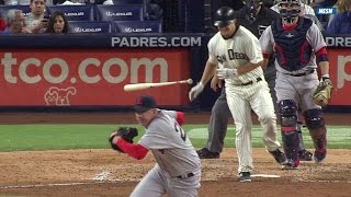 BOS@SD: Dickerson pretends to get hit by foul ball