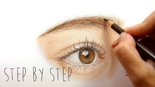 Step by Step | How to draw and color a realistic eye with colored pencils | Emmy Kalia
