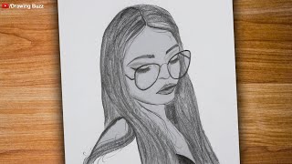 How to draw a Girl with Glasses step by step//Pencil sketch | Drawing Buzz