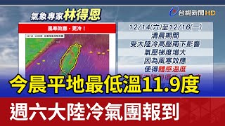 今晨平地最低溫11.9度 週六大陸冷氣團報到