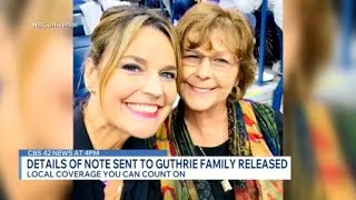 Details of note sent to Guthrie family released