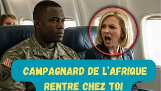 Une femme raciste insulte un soldat noir en avion, mais découvre son erreur en voyant les nouvelles.