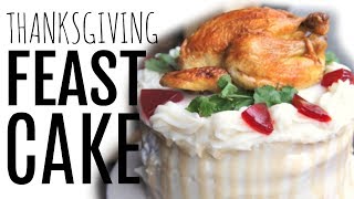 Thanksgiving FEAST CAKE -- mashed potatoes, stuffing, sweet potato, marshmallow, cranberry sauce