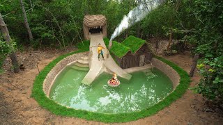 Survival Girl Living Alone in Forest Building a House Underground and Water Slide to Swimming pools