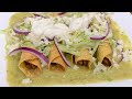 Chicken Flautas Smothered in Green Sauce