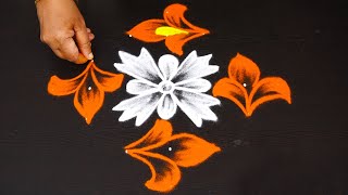 Simple friday flower rangoli with 7x1 dots | Friday kolam | Flower muggulu with dots