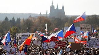 Mass protest in Prague demanding Czech PM resigns for attacking democracy