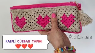 KALPLİ CÜZDAN YAPIMI 💕👛 Kalpli kare Motifli Çanta 💗 Crochet bag 💕Tote bag