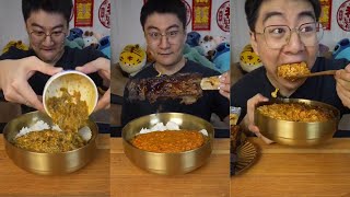 【巨愛吃的周黑鴨】一起幹飯吧，蟹黃蟹腿肉肉片燒茄子拌飯加碳烤牛肋排#吃饭 #food #foodie #美食 #小吃