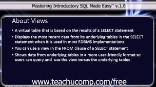 SQL Training - Structured Query Language Tutorial - About Views Lesson