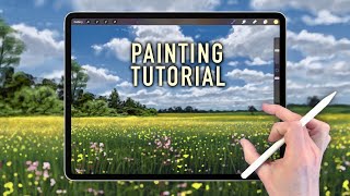 IPAD PAINTING TUTORIAL - Spring fields Landscape in Procreate