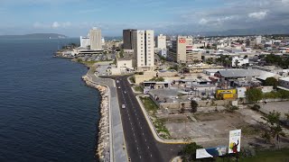 Jamaica, Kingston Waterfront, newly expanded road and buildings and shore line.( Port Royal Street )