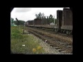 guilford gp40 s switching bulkhead flats at leeds jct. maine 08 1989