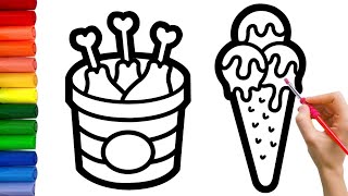 How To Draw Fried Chicken and Ice Cream For Kids