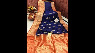 Royal Peacock Blue Color Katan Banarasi Saree