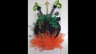 How to make a deco mesh Witch Cauldron for Halloween