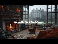 Live Cozy Scottish Castle Fireplace (No Ads)🔥 Gentle Wind & Foggy Views for Relaxing Ambience (ASMR)