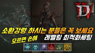 [디아4시즌4] 소환강령 하시려는분들 필수시청! 레벨링 최적화트리와 팁까지! 스킬,정복자 더보기란