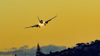 4 STUNNING DUSK LIGHT LANDINGS at Madeira Airport