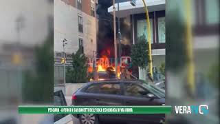 Pescara - A fuoco i cassonetti dell'isola ecologica di via Roma, intervengono i pompieri
