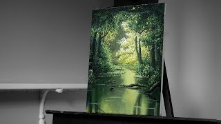 Painting a Reflective River Hidden in the Forest with Acrylics - Paint with Ryan