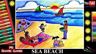 How to Draw a Sea Beach Scenery I Step By Step I Easy Drawing Tutorial Tropical Beach For Beginners